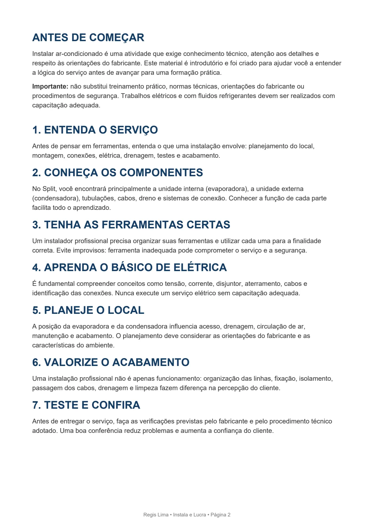 Página do guia com os 7 passos para começar na instalação